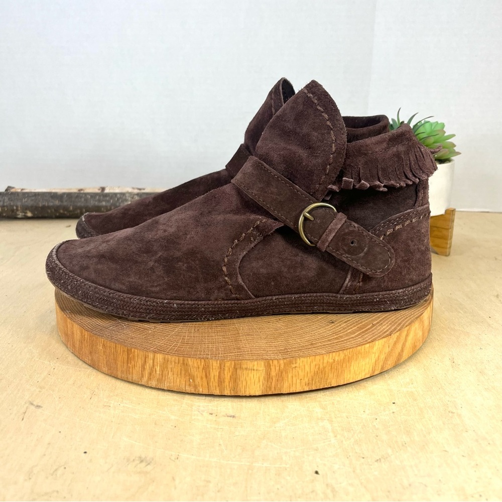 UGG | Amely Women's Brown Suede Moccasin Fringe Ankle Boots 1003314 Size 11